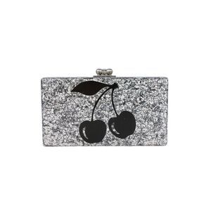 Edie Parker Womens Metal Cherry Diamond Print Clasp Clutch Handbag Silver